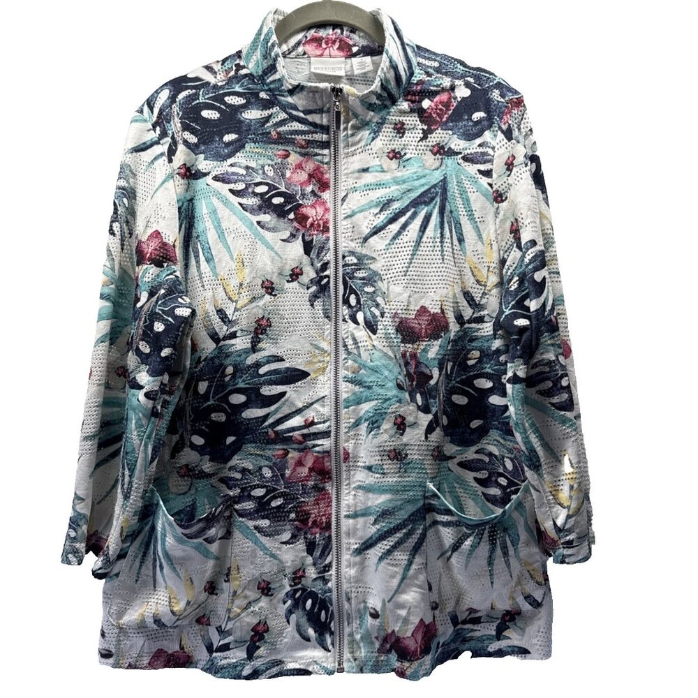 Chicos Weekends Jacket Size Medium Tropical‎ Colorful Full Zipper Long Sleeve